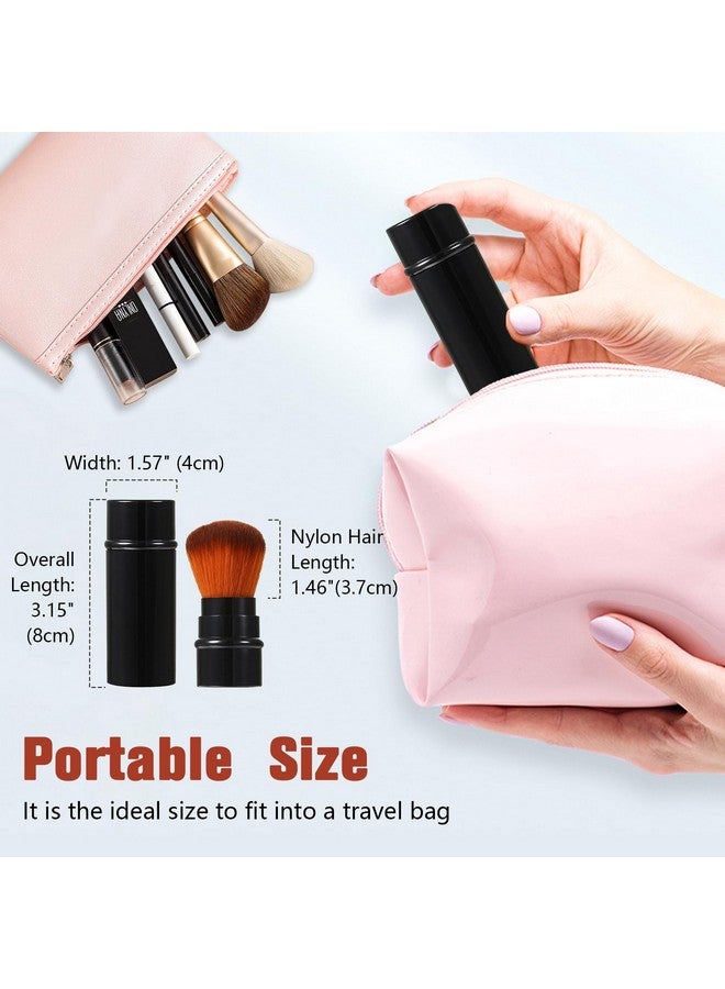 JewelryWe 3Pcs Retractable Makeup Brushes Powder Foundation Kabuki Brush Travel Face Blush Brush With Cover For Concealer Highlighter Powder Cosmetics - Image 2