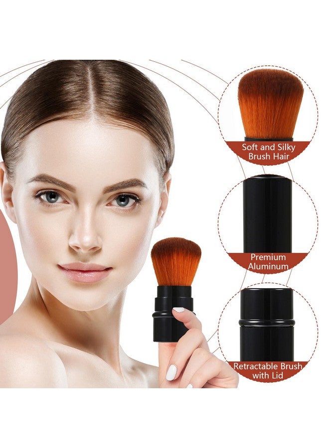 JewelryWe 3Pcs Retractable Makeup Brushes Powder Foundation Kabuki Brush Travel Face Blush Brush With Cover For Concealer Highlighter Powder Cosmetics - Image 4
