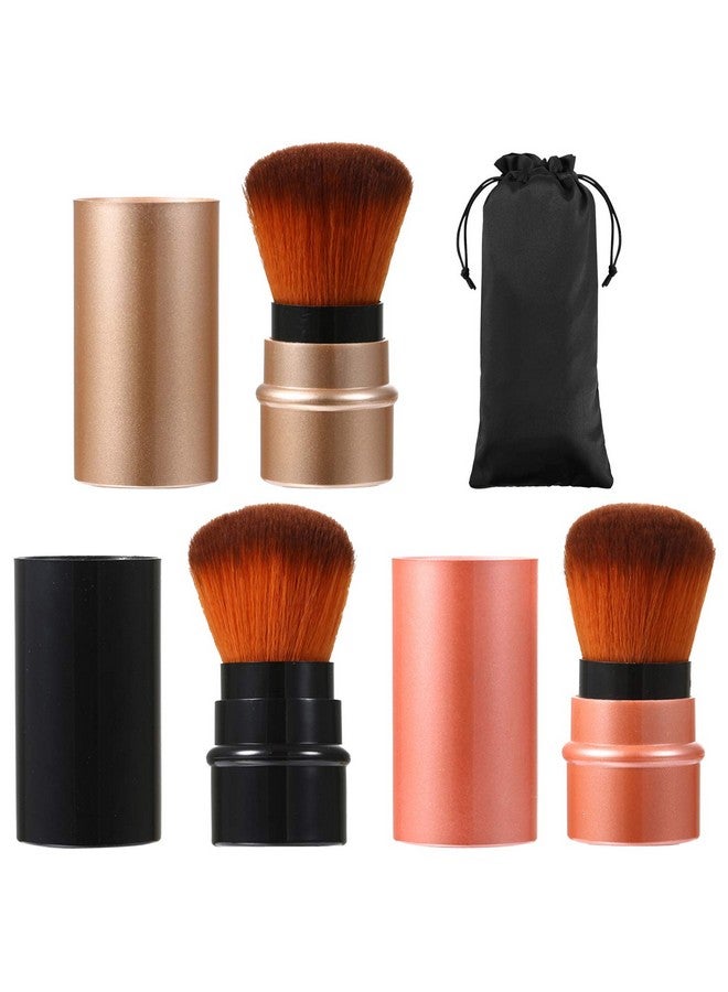 JewelryWe 3Pcs Retractable Makeup Brushes Powder Foundation Kabuki Brush Travel Face Blush Brush With Cover For Concealer Highlighter Powder Cosmetics - Image 1
