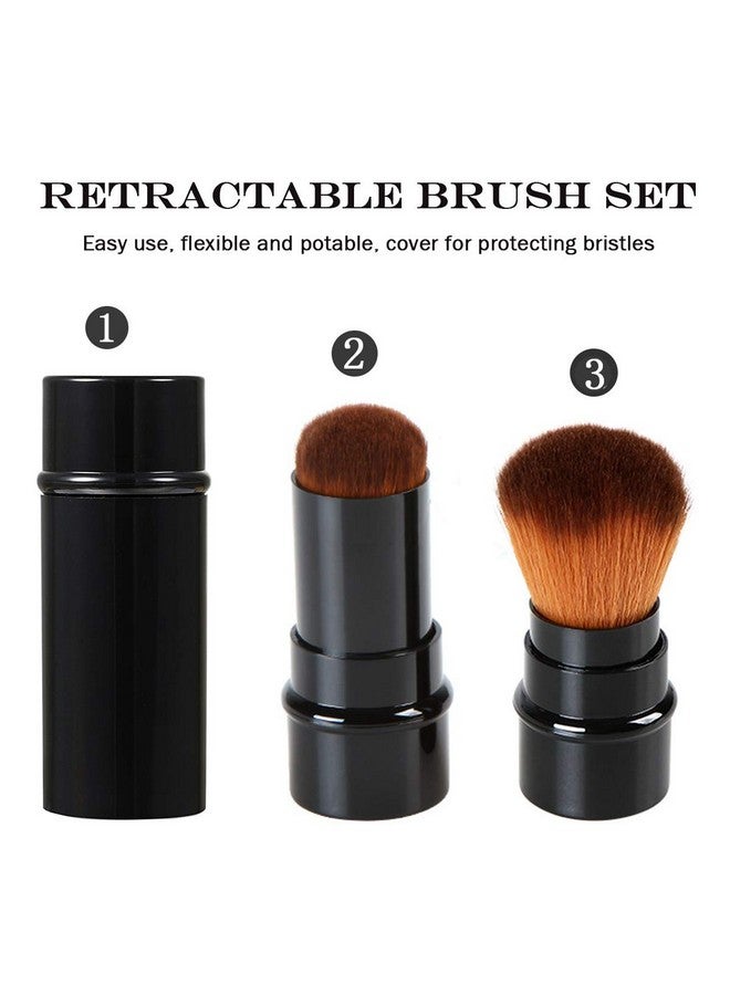 JewelryWe 3Pcs Retractable Makeup Brushes Powder Foundation Kabuki Brush Travel Face Blush Brush With Cover For Concealer Highlighter Powder Cosmetics - Image 5