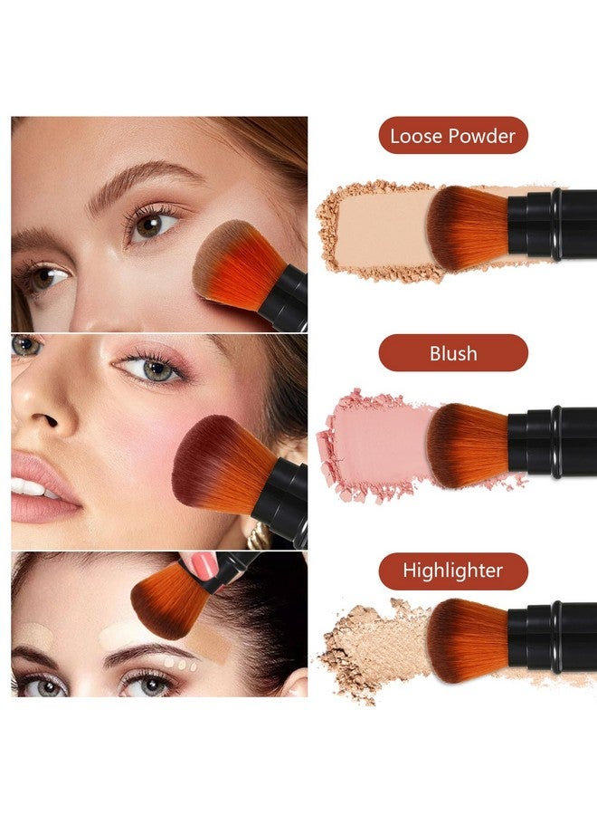 JewelryWe 3Pcs Retractable Makeup Brushes Powder Foundation Kabuki Brush Travel Face Blush Brush With Cover For Concealer Highlighter Powder Cosmetics - Image 3