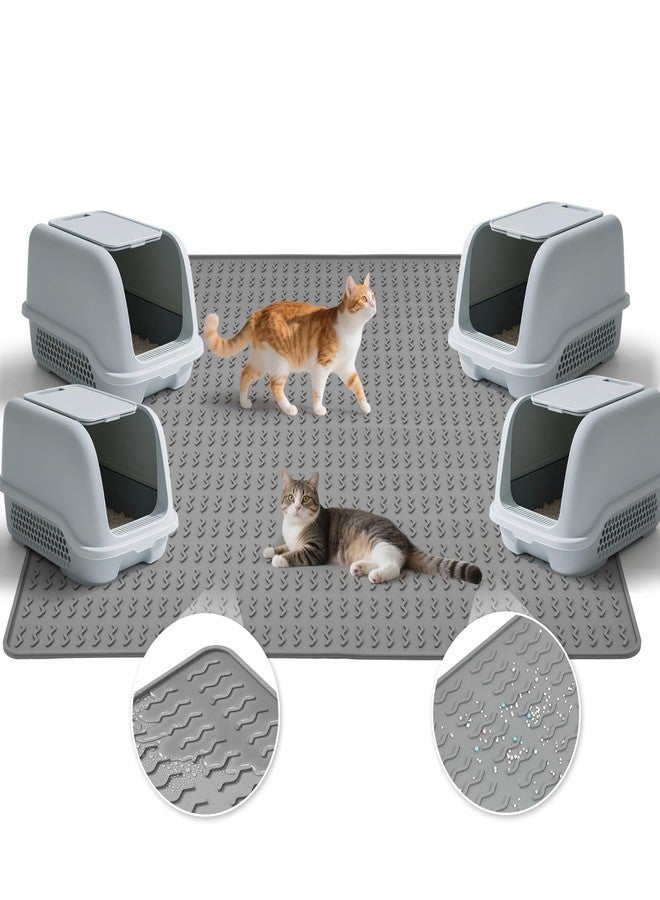 Colewin Cat Litter Mat,47x35in Extra Large Litter Mats Silicone,Waterproof Floor Litter Box Mat Indoor,Jumbo Washable Cats Litter Mat Litter Trapping Mat Easy Clean XXL(Grey) - Image 1
