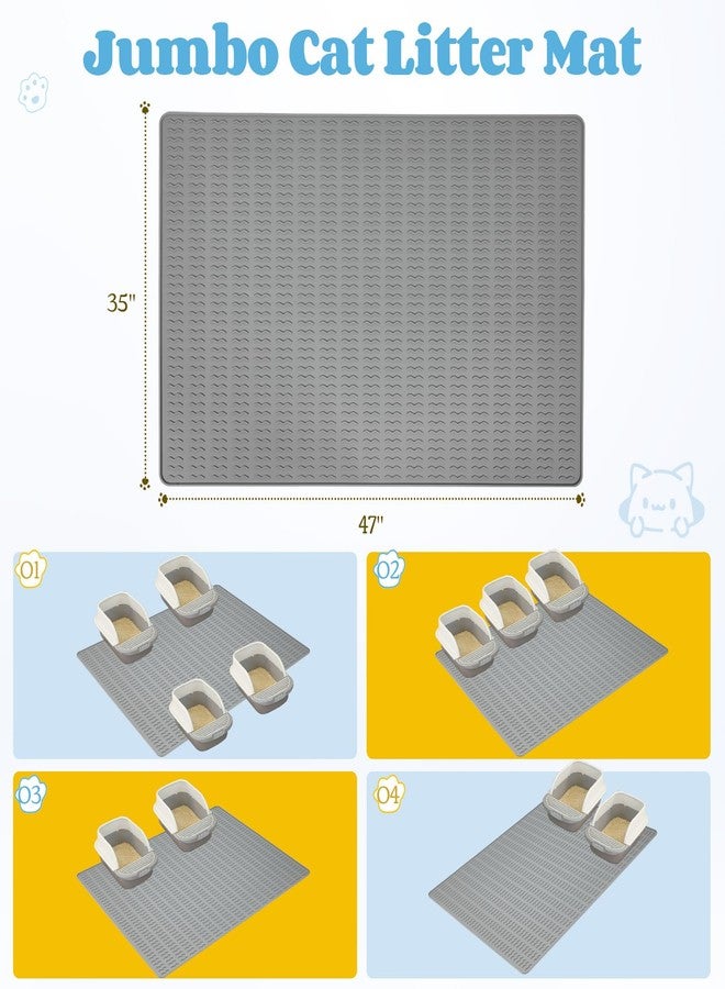 Colewin Cat Litter Mat,47x35in Extra Large Litter Mats Silicone,Waterproof Floor Litter Box Mat Indoor,Jumbo Washable Cats Litter Mat Litter Trapping Mat Easy Clean XXL(Grey) - Image 2