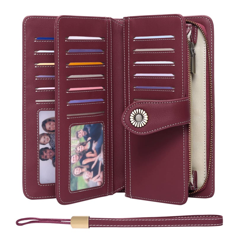 FALAN MULE Women's Wallet Leather RFID Blocking Large Capacity Trifold Ladies Wallet Wristlet Clutch Card Holder - Image 1