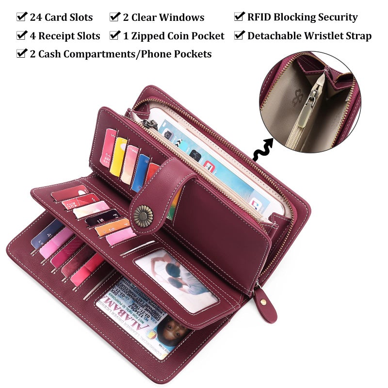 FALAN MULE Women's Wallet Leather RFID Blocking Large Capacity Trifold Ladies Wallet Wristlet Clutch Card Holder - Image 3