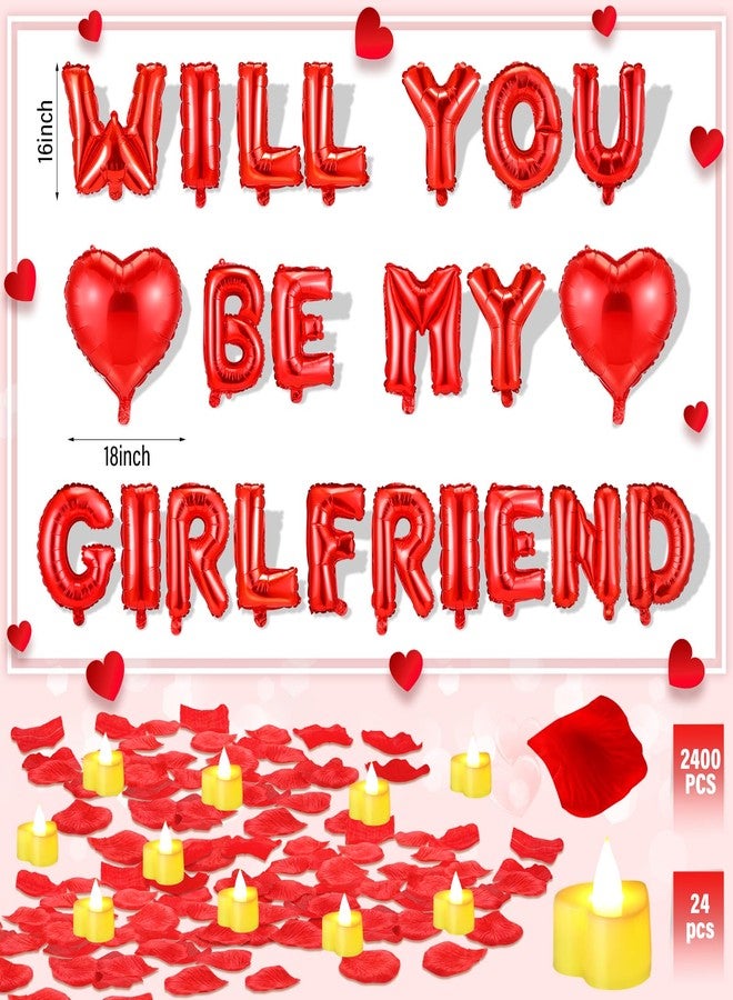 Seenelling Will You Be My Girlfriend Balloon Wedding Proposal Decor 24 LED Flameless Tealight Heart Candle 2000 Artificial Rose Petals Love Balloon for Engagement Decor Romantic Special Night(White) - Image 4