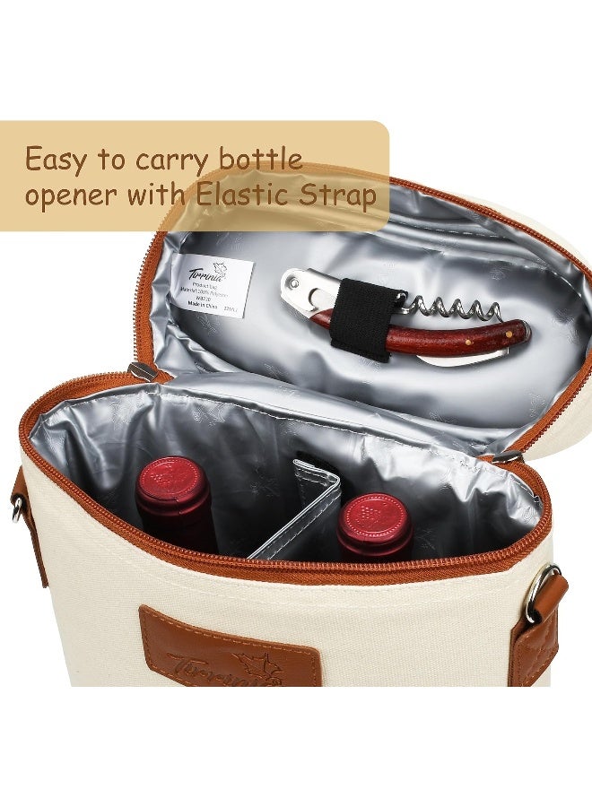 Tirrinia 2 Bottle Wine Gift Tote Carrier - Leakproof & Insulated Padded Versatile Wine Cooler Bag for Travel, BYOB Restaurant, Wine Tasting, Party, Dinner, Gift for Wine Lovers, Beige - Image 3