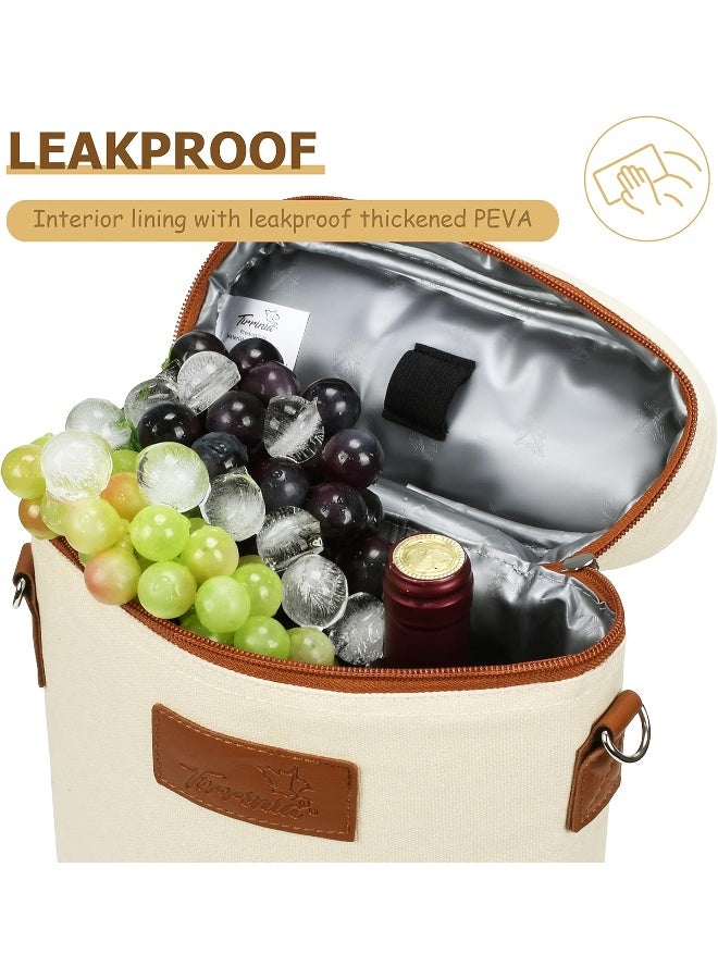 Tirrinia 2 Bottle Wine Gift Tote Carrier - Leakproof & Insulated Padded Versatile Wine Cooler Bag for Travel, BYOB Restaurant, Wine Tasting, Party, Dinner, Gift for Wine Lovers, Beige - Image 2
