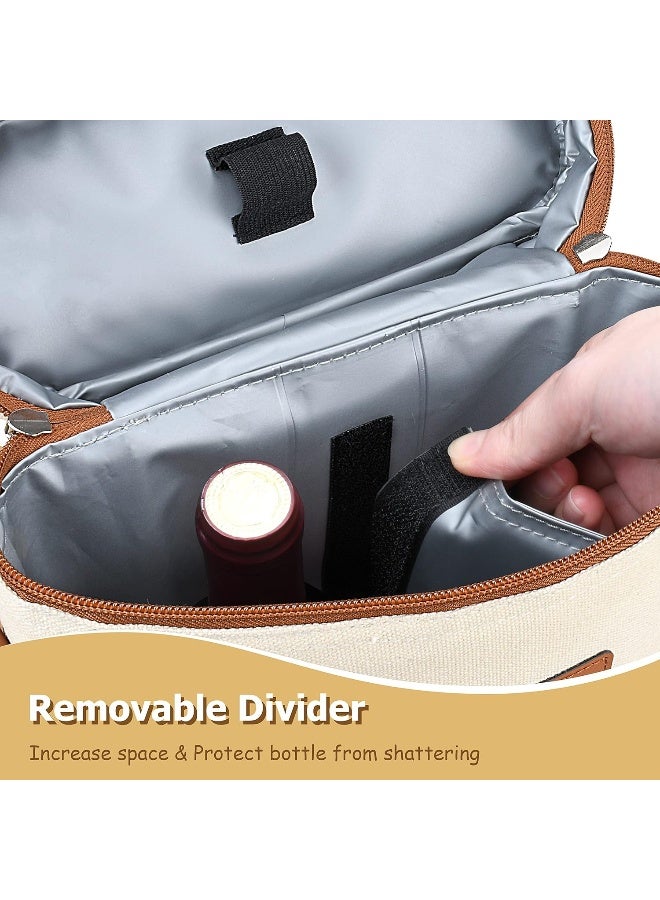 Tirrinia 2 Bottle Wine Gift Tote Carrier - Leakproof & Insulated Padded Versatile Wine Cooler Bag for Travel, BYOB Restaurant, Wine Tasting, Party, Dinner, Gift for Wine Lovers, Beige - Image 5