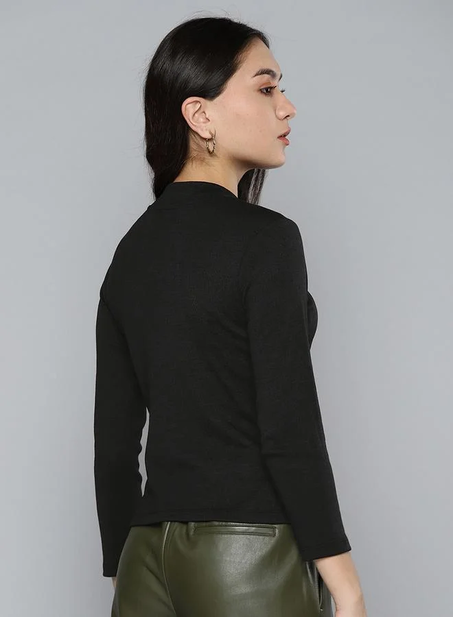 SASSAFRAS Slogan Print High Neck Rib Knit Top by Styli