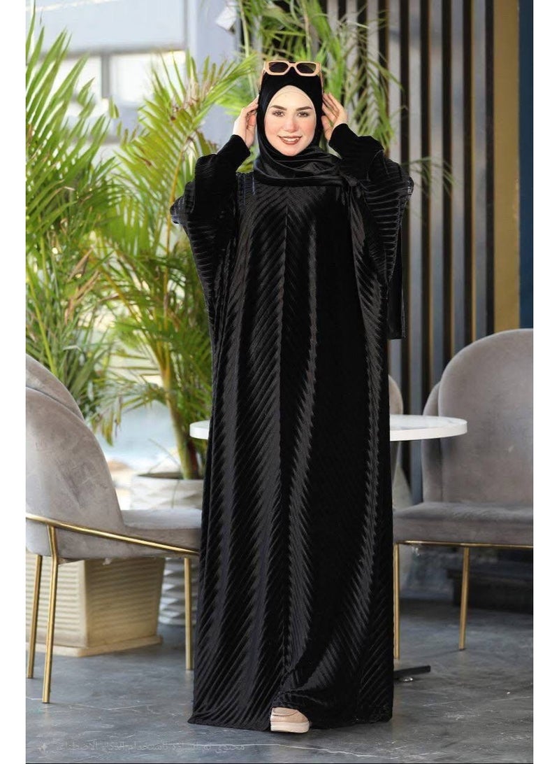 إسدال صلاة حريمي مع طرحة – تصميم أنيق واسع  - اسود - Image 1