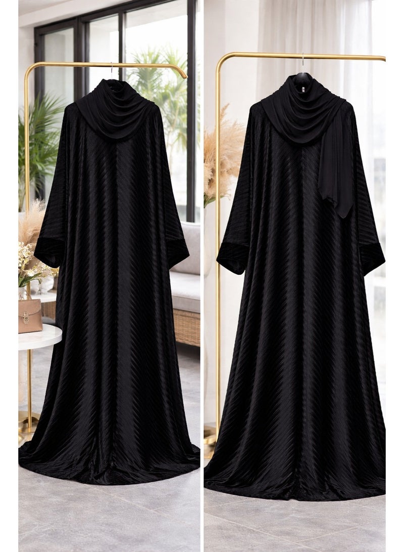 إسدال صلاة حريمي مع طرحة – تصميم أنيق واسع  - اسود - Image 4