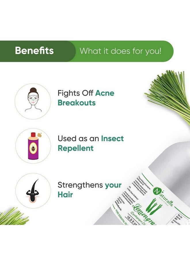 Naturalis Essence Of Nature Lemongrass Essential Oil 100% Undiluted Pure And Natural Therapeutic Grade For Skin Hair Care Insect Repellant And Aromatherapy 500Ml  - Image 4