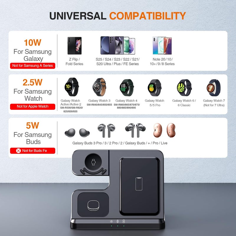 LK Wireless Charger for Samsung 3 in 1 Wireless Charging Station Compatible for Galaxy Watch 8/7/6/5/4 Galaxy Buds 3/3 Pro Z Flip Fold 6/5/4 Samsung S26 S25 S24 S23 Ultra Plus FE Note 20 - Image 2
