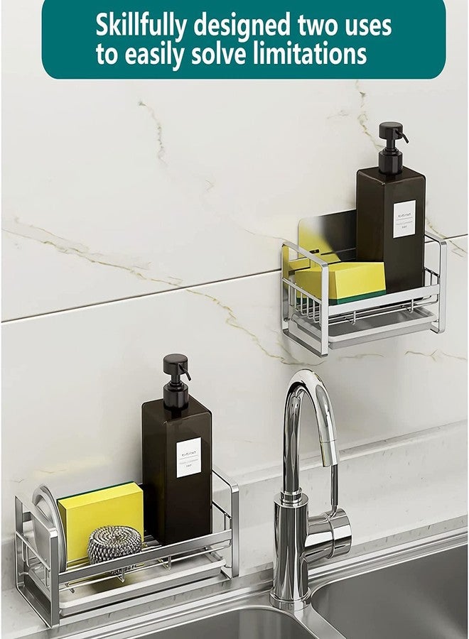 Vaigzo Sponge Holder for Kitchen Sink Caddy Organizer, Stainless Steel, Silver, with Detachable Dish Drainer Tray - Image 5