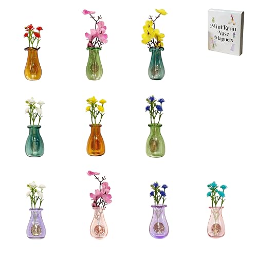 Frayot 10Pcs Mini Vase Magnets for Fridge, Resin Cute 3D Magnetic Vase Decor for Refrigerator, Office, Locker (with Flowers) - Image 1