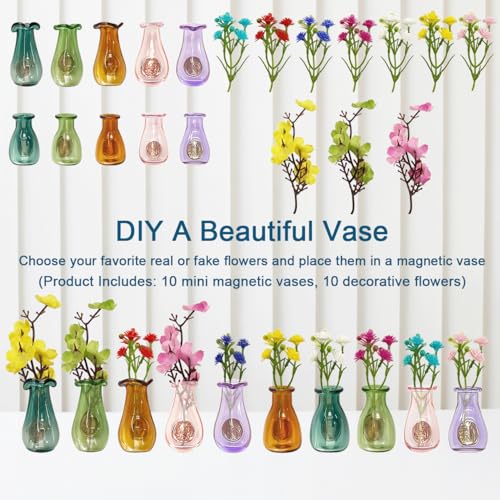 Frayot 10Pcs Mini Vase Magnets for Fridge, Resin Cute 3D Magnetic Vase Decor for Refrigerator, Office, Locker (with Flowers) - Image 3