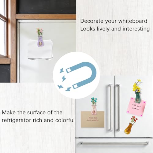 Frayot 10Pcs Mini Vase Magnets for Fridge, Resin Cute 3D Magnetic Vase Decor for Refrigerator, Office, Locker (with Flowers) - Image 5