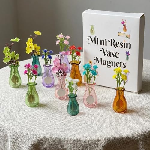 Frayot 10Pcs Mini Vase Magnets for Fridge, Resin Cute 3D Magnetic Vase Decor for Refrigerator, Office, Locker (with Flowers) - Image 4