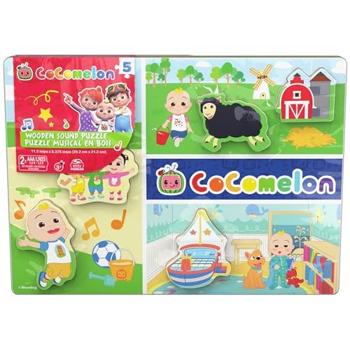 Spin Master Games Cocomelon Chunky Musical Wooden Sound Puzzle Plays Cocomelon Song Kids Puzzle Easy Activity Toy for Preschoolers 5 Pieces Easter Gift Ages 3 Up - Image 1