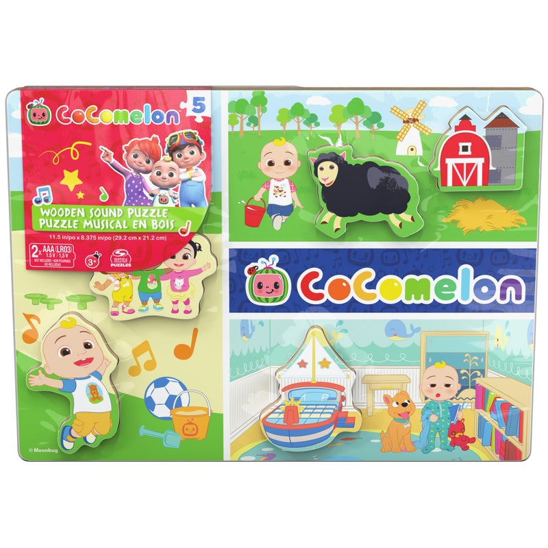 Spin Master Games Cocomelon Chunky Musical Wooden Sound Puzzle Plays Cocomelon Song Kids Puzzle Easy Activity Toy for Preschoolers 5 Pieces Easter Gift Ages 3 Up - Image 3