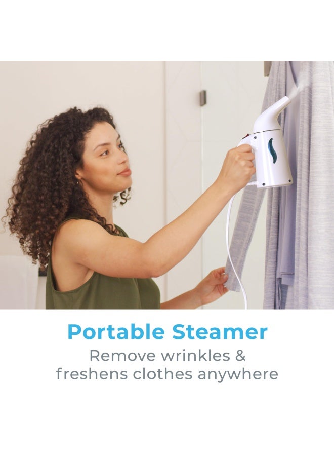 Pure Enrichment بخار الملابس المحمول من بيور إنريشمنت بيورستيمر  جهاز بخار يدوي للسفر يزيل التجاعيد آمن على جميع الأقمشة تسخين سريع خفيف الوزن إيقاف تلقائي للسلامة سلك طويل أبيض - Image 2