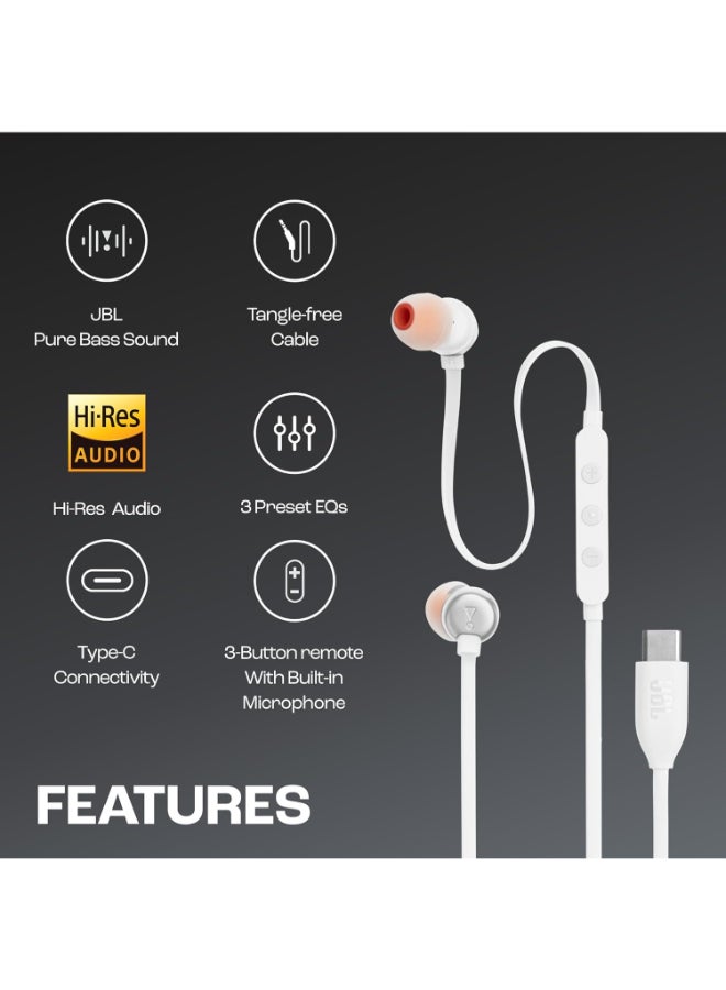 JBL Renewed - JBL Tune 310 Wired In-Ear Type C Headphones with Hi-Res Audio and EQ Preset Remote - White White - Image 2