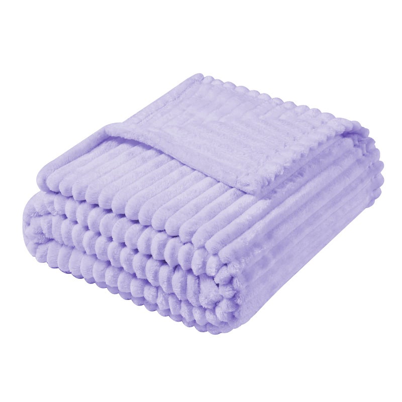 Vessia Flannel Fleece Throw Blanket for Couch,Sofa,Bed, 300GSM Striped Lavender Blanket for Adults and Kids, Super Soft Warm Cozy Lightweight Ribbed Lilac Throw for All-Season(Light Purple) - Image 2