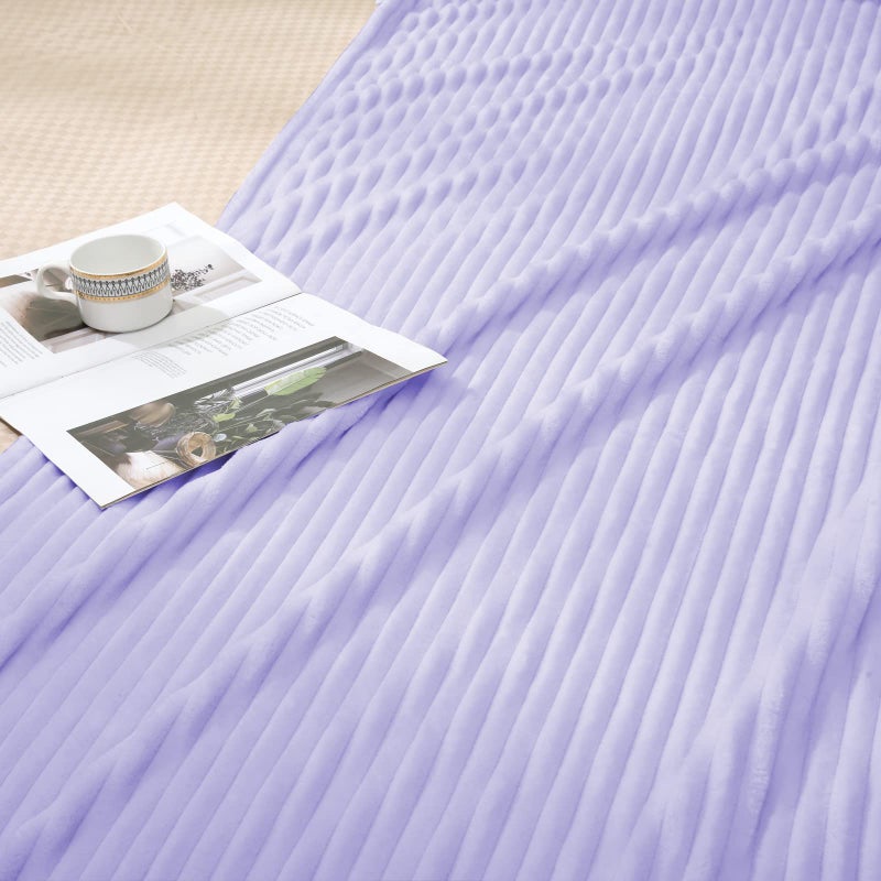 Vessia Flannel Fleece Throw Blanket for Couch,Sofa,Bed, 300GSM Striped Lavender Blanket for Adults and Kids, Super Soft Warm Cozy Lightweight Ribbed Lilac Throw for All-Season(Light Purple) - Image 5