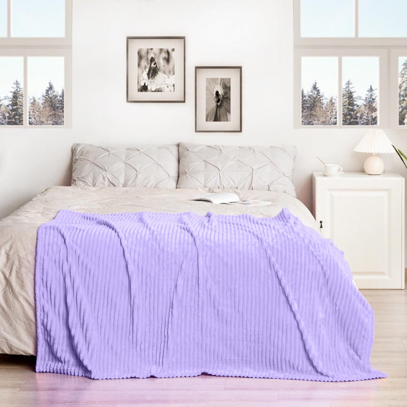 Vessia Flannel Fleece Throw Blanket for Couch,Sofa,Bed, 300GSM Striped Lavender Blanket for Adults and Kids, Super Soft Warm Cozy Lightweight Ribbed Lilac Throw for All-Season(Light Purple) - Image 4
