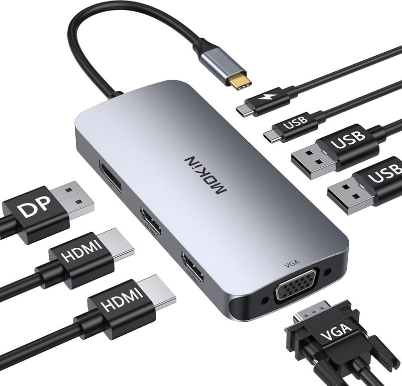 Mokin Laptop Docking Station Dual Monitor, USB C Hub Dual Monitor with 2 HDMI, DisplayPort, VGA, PD Charging, USB A&C 2.0 Ports, Multi Monitors Adapter for Dell/HP/Lenovo - Image 1