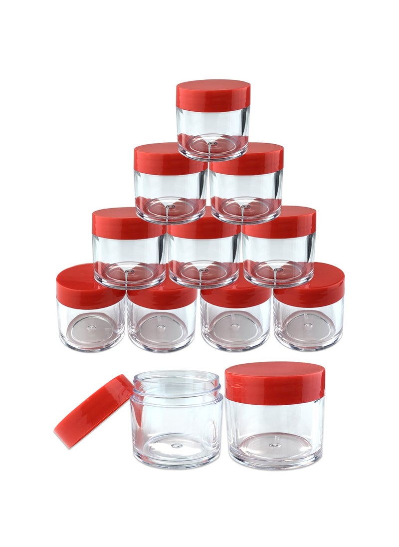 Beauticom Beauticom 12 Piece 1 oz. USA Acrylic Round Clear Jars with Flat Top Lids for Creams, Lotions, Make Up, Cosmetics, Samples, Herbs, Ointments (12 Pieces Jars + Lids, RED) 