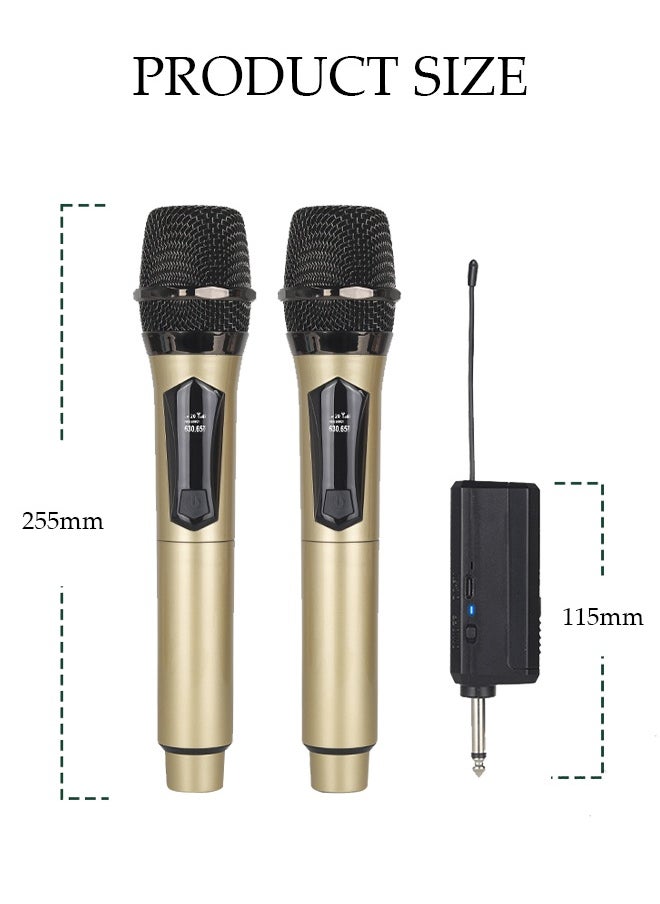 DUNISO 2Pcs Wireless Microphone，1 to 2 Microphones，Hand Microphone，Rechargeable Microphone，Professional Cordless Microphone，Used for Karaoke Nights and Family Gatherings DJ、 Meeting，Golden  - Image 2