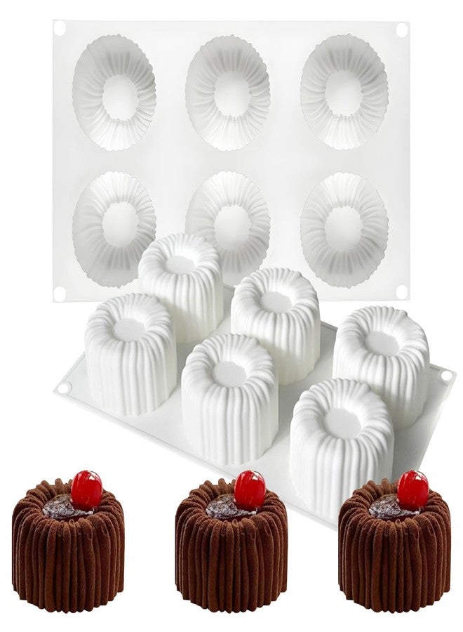 Fchil 6-Cavity Mini Donut Cake Silicone Mold, Fluted Design Non-Stick Baking Pan for Desserts, White - Image 1