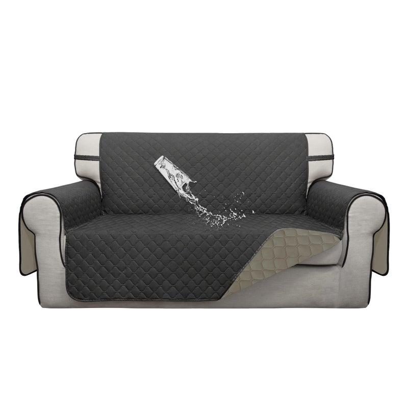 Issuntex Double Protection 100% Waterproof Loveseat Sofa Covers For Living Room Couch Covers For 2 Cushion Couch Sofa Reversible Furniture Protector Sofa Cover For Dogs (Loveseat Dark Gray/Beige) - Image 1