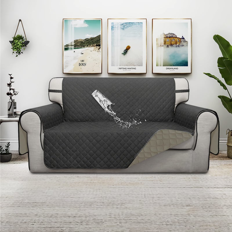 Issuntex Double Protection 100% Waterproof Loveseat Sofa Covers For Living Room Couch Covers For 2 Cushion Couch Sofa Reversible Furniture Protector Sofa Cover For Dogs (Loveseat Dark Gray/Beige) - Image 2