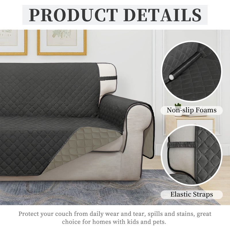 Issuntex Double Protection 100% Waterproof Loveseat Sofa Covers For Living Room Couch Covers For 2 Cushion Couch Sofa Reversible Furniture Protector Sofa Cover For Dogs (Loveseat Dark Gray/Beige) - Image 5