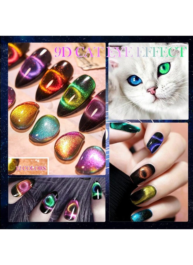 YEPYEPGO 9D Cat Eye Gel Nail Polish Set 12 Colors Cat Eye Gel Polish With Magnet Magnetic Cateye Gel Chameleon Galaxy Effects Professional Use For Salon  - Image 2
