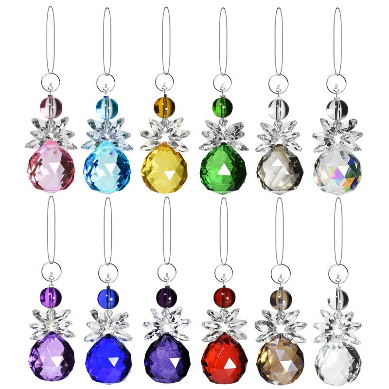 Wongblee 12 Pcs Glass Angel Hanging Ornaments, Multicolor Angels Suncatcher, Crystal Glass Angel Figurines - Image 1