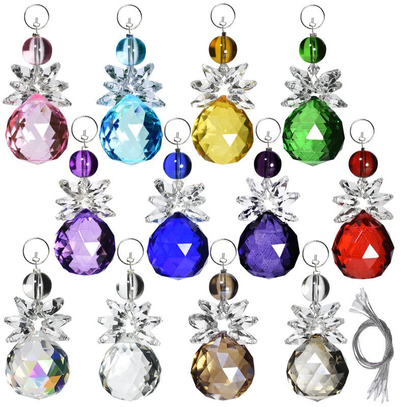 Wongblee 12 Pcs Glass Angel Hanging Ornaments, Multicolor Angels Suncatcher, Crystal Glass Angel Figurines - Image 2