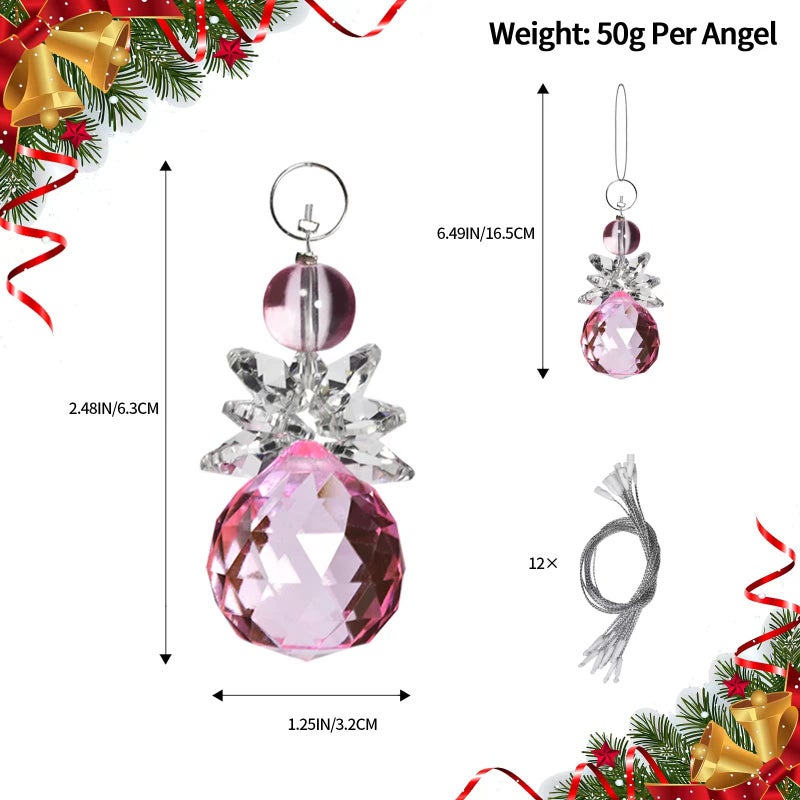 Wongblee 12 Pcs Glass Angel Hanging Ornaments, Multicolor Angels Suncatcher, Crystal Glass Angel Figurines - Image 3