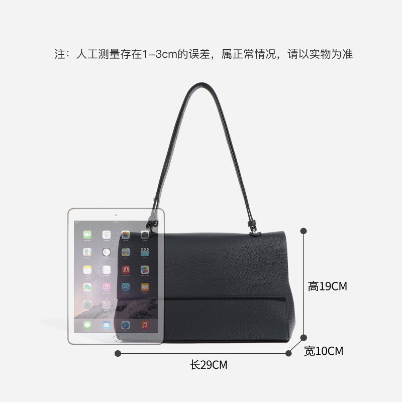New Litchi Pattern First Layer Cowhide Shoulder Bag Simple Textured Soft Leather Large Capacity Commuter Women'S Bag Niche - Image 5