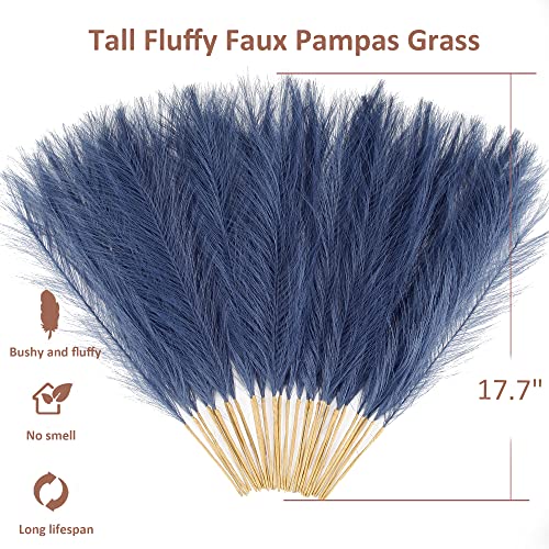 Acfruits Navy Blue Pampas Grass Small, 30 Pcs 17" Faux Pampas Grass Short Decor, Pompas Grass Flower Arrangement and Vase Filler for Boho Home Wedding Decoration - Image 2