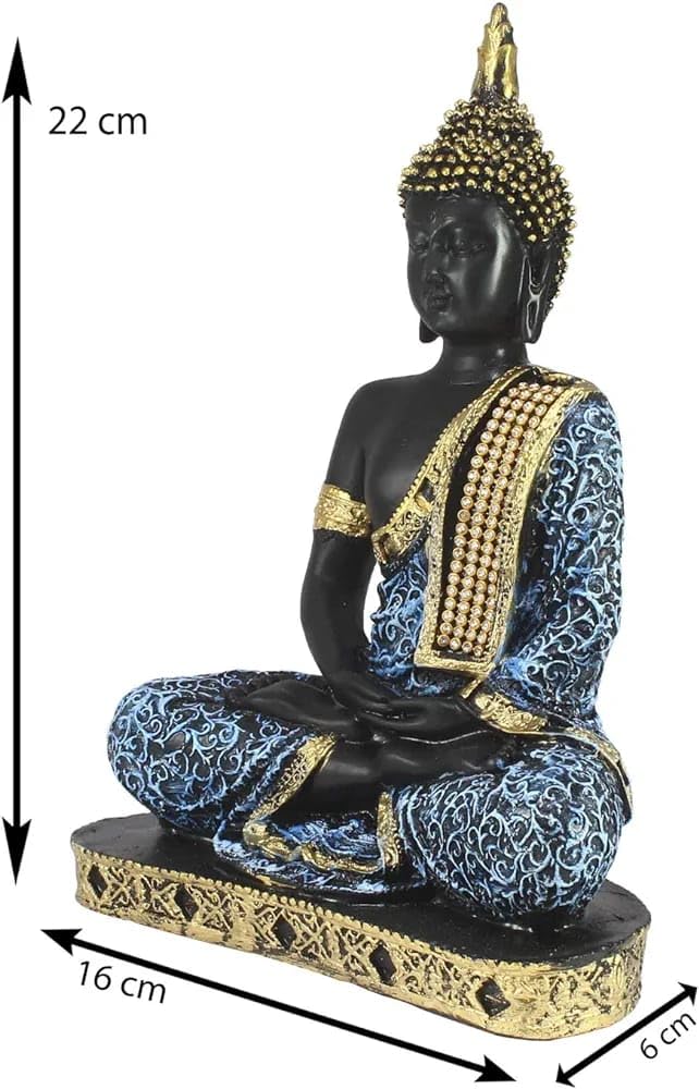 PICKARTME Polyresin Sitting Buddha Idol Statue Showpiece | Buddha Idol Decor for Pooja Ghar, Office & Gifting (Blue), 24 cm, 18 cm, 16 cm - Image 2