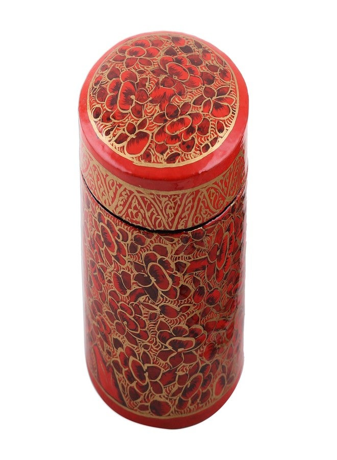 NOVICA Artisan Handmade Papier Mache Toothpick Holder Red Gold Floral Wood Woodpaper India Tableware Kitchen Accessories Storage 'Red Floral Beauty' - Image 1