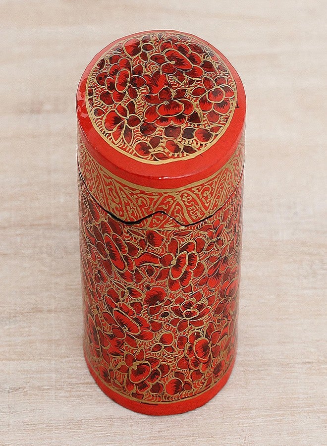 NOVICA Artisan Handmade Papier Mache Toothpick Holder Red Gold Floral Wood Woodpaper India Tableware Kitchen Accessories Storage 'Red Floral Beauty' - Image 2