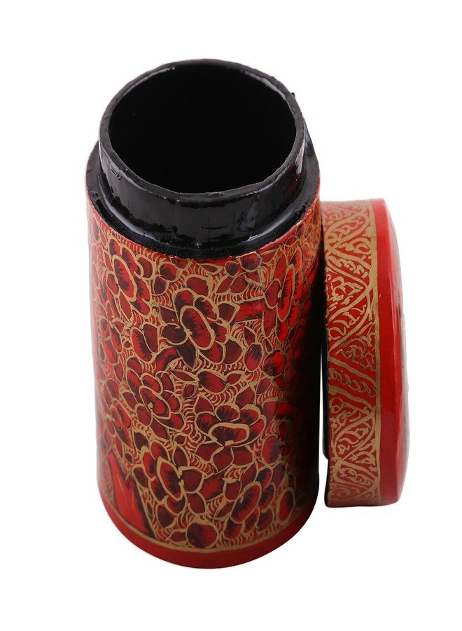 NOVICA Artisan Handmade Papier Mache Toothpick Holder Red Gold Floral Wood Woodpaper India Tableware Kitchen Accessories Storage 'Red Floral Beauty' - Image 5