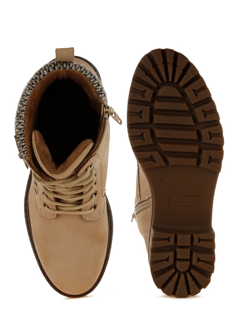 لندن راج أحذية المشي النسائية من لندن راغ ذات الياقة المحبوكة والسحاب باللون البيج - Image 4