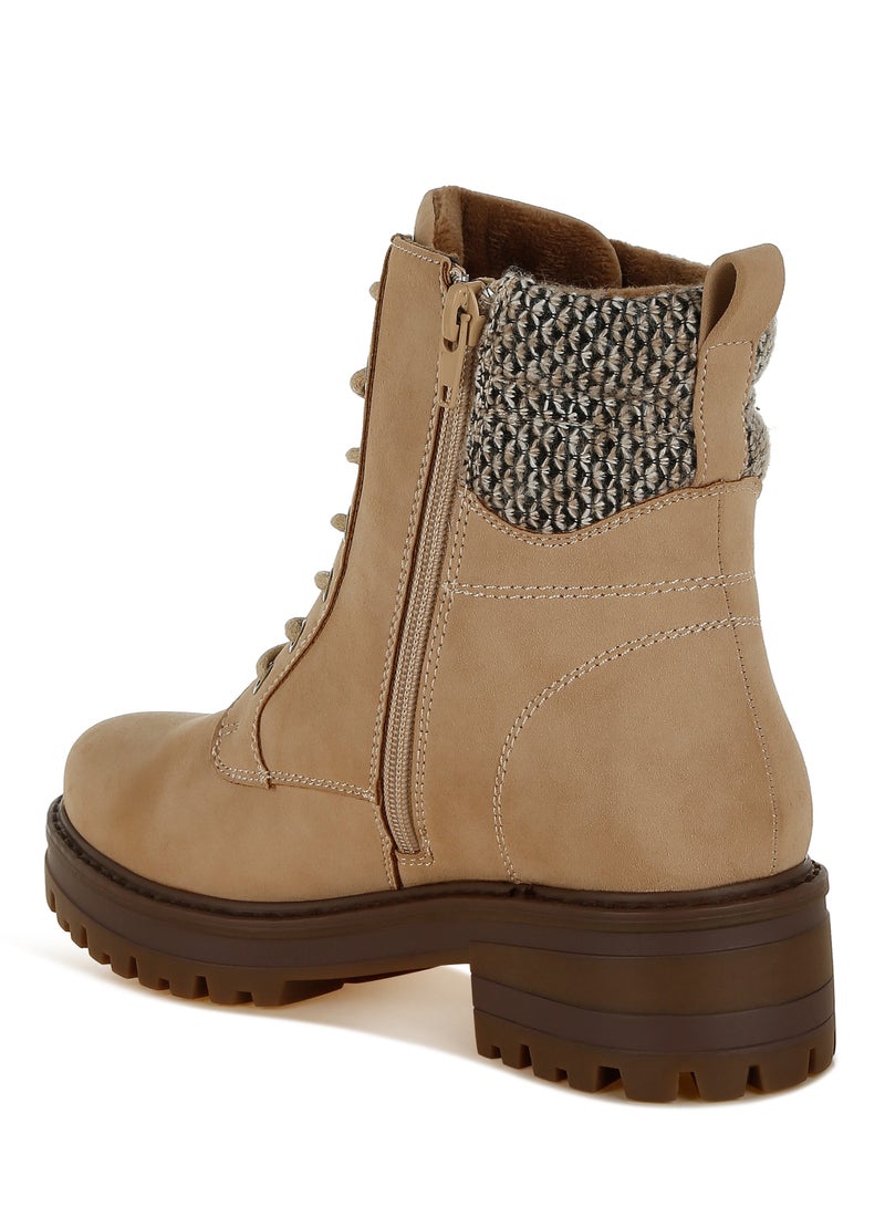 لندن راج أحذية المشي النسائية من لندن راغ ذات الياقة المحبوكة والسحاب باللون البيج - Image 3