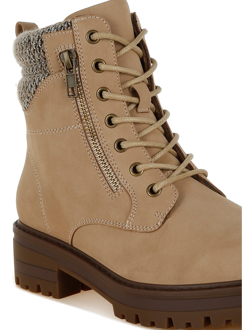 لندن راج أحذية المشي النسائية من لندن راغ ذات الياقة المحبوكة والسحاب باللون البيج - Image 5